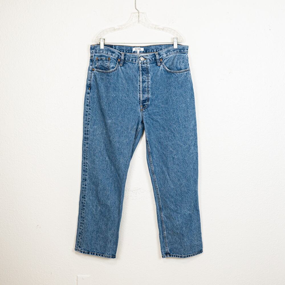 RE/DONE Women's 90s Crop Low Slung Denim Jeans in Blue Mere size 32